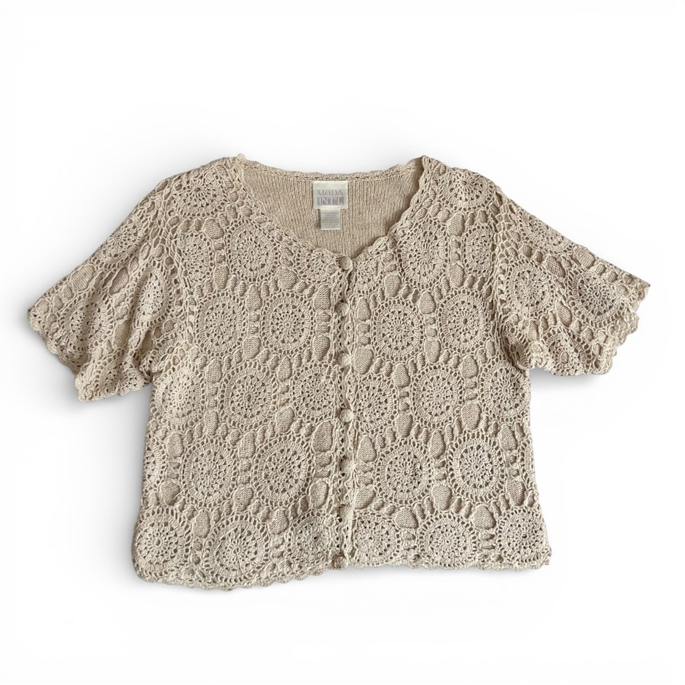 Moda Intl Women’s Crochet Beige Lined Women’s Sweater - L - Picture 2 of 9